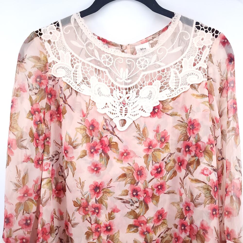 Disney Lauren Conrad Collab Sheer Lace Floral Blouse Bell Sleeve Lace Neckline M - Picture 3 of 14